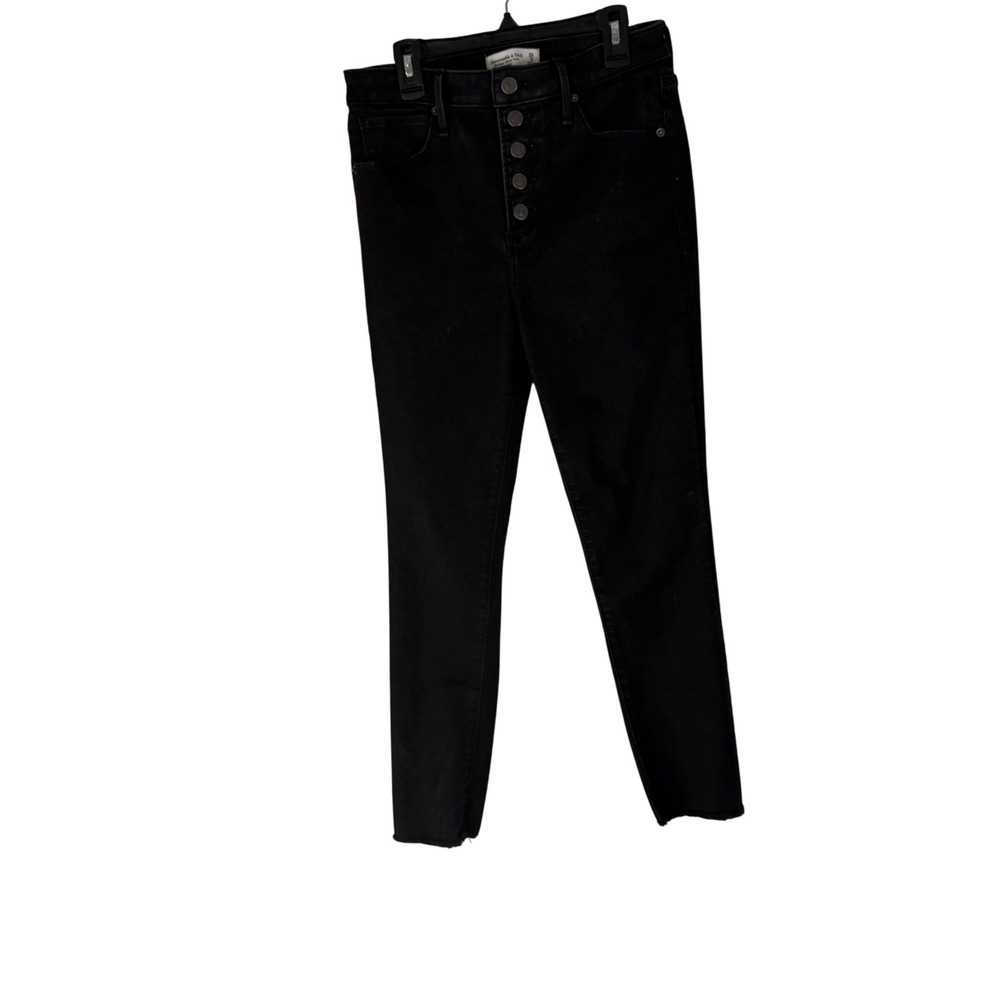 Abercrombie Fitch Black Super Skinny Ankle High Rise Button Fly Raw Hem Jeans 28